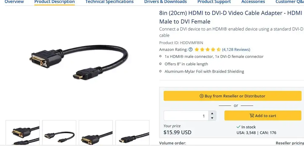 Lot of 70x 8in (20cm) HDMI to DVI-D Video Cable Adapter - HDMI Male to DVI Female