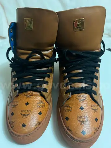 Fashion Shoes Labeled MCM Visetos High Top Sneakers Brown, Size 10