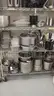 Commercial Kitchen Equipment Lot: Wire Shelves, Cookware, Supplies