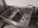 3 bowl stainless steel sink with faucets and spray head with side shelf right side