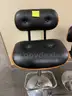 DRAFTING CHAIRS, BLACK VINYL WITH WOODGRAIN TRIM (2)