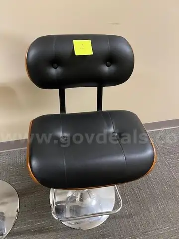 DRAFTING CHAIRS, BLACK VINYL WITH WOODGRAIN TRIM (2)