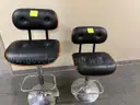 DRAFTING CHAIRS, BLACK VINYL WITH WOODGRAIN TRIM (2)