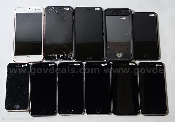 Lot of (11) Apple iPhones – iPhone 5c / 6 / 6s / 7 / 7 Plus – Mixed Storage – RA – Sold AS-IS