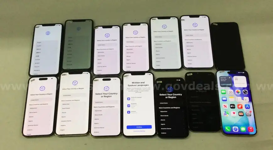 Lot of (14) Apple iPhone Pro & Pro Max – 15, 14 ,13 & More – FRP Locked – 15 Pro Max Included