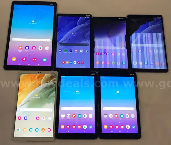 Lot of (7) Samsung Galaxy Tablets &#x2013; Mixed Models &#x2013; Reset/Activated &#x2013; Mixed Grades &#x2013; Ready for Use