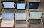 LOT of 10 Assorted Chromebooks, 1 Barrel charger included, no USB-C chargers included.
