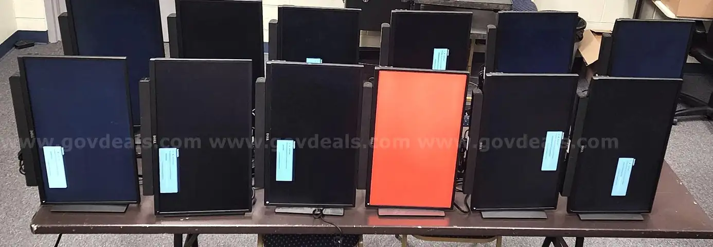12 Dell P2417H 24" Monitors with Soundbars and Power Cords