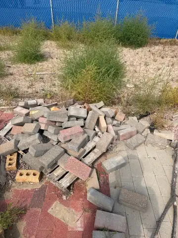 Bricks- Assorted sizes, gray/tan/red used, pallet of approx 50 individual bricks (lot#4)