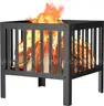 16-Inch Square Steel Grating Fire Pit in Black - Portable and Durable,Perfect for Backyard, Camping