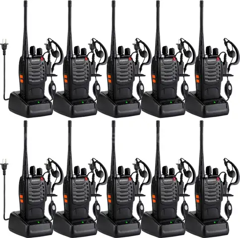 Baofeng Walkie Talkies 888S Long Range 16 Channel Radio Handheld Two Way Radios Li-ion Batteries and chargers 10 pack