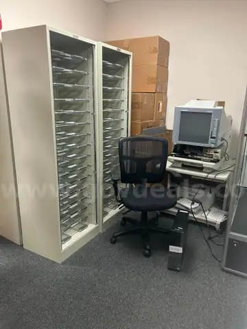 Bookshelves, microfilm equipment
