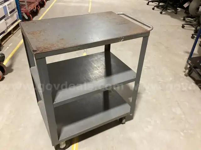 Heavy-Duty Industrial 3-Tier Steel Shop Cart | 37" x 33" x 20" | Rolling Workstation