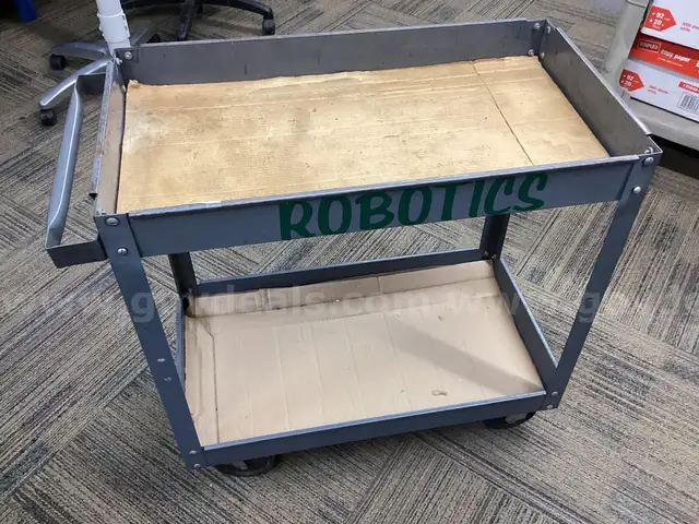 Vintage Grey Steel Industrial Shop Cart – "Robotics" – Heavy Duty Rolling Utility