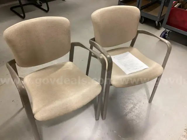 Pair of Commercial-Grade Guest Chairs - Tan Upholstery - Sturdy Office Seating
