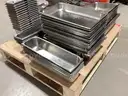 Bulk Pallet of Commercial Stainless Steel Hotel Pans & Trays – Assorted Sizes