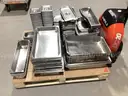 Bulk Pallet of Commercial Stainless Steel Hotel Pans & Trays – Assorted Sizes