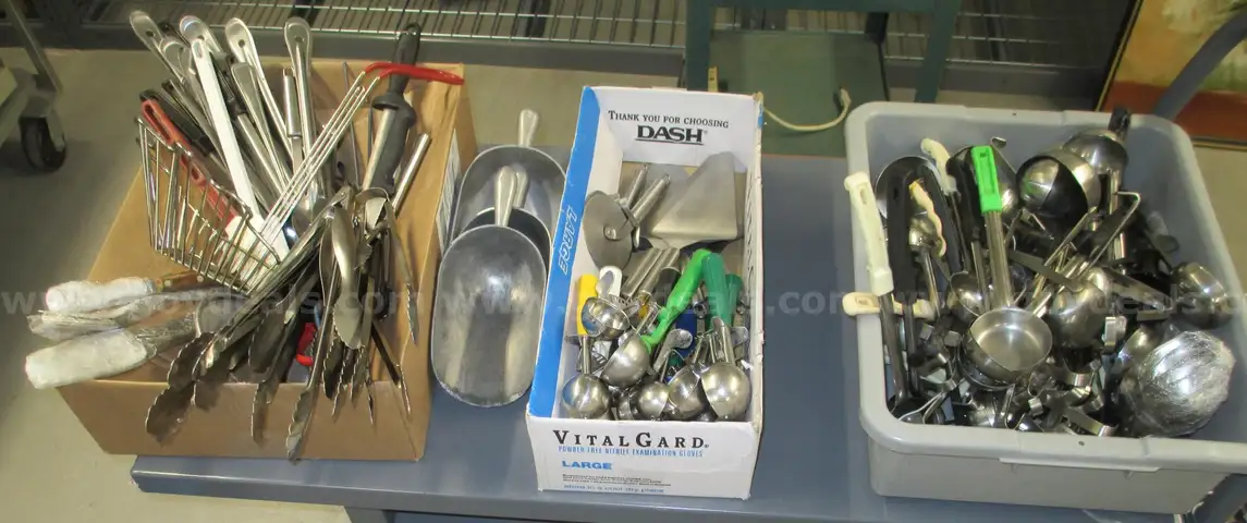 BULK commercial-grade kitchen utensils - serving spoons, ladles, tongs, scoopers, spatulas, pizza cutters,