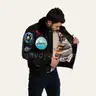 Men’s Genuine Leather Top Gun Bomber Jacket with Patches /  real cowhide leather