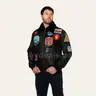 Men’s Genuine Leather Top Gun Bomber Jacket with Patches /  real cowhide leather