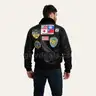 Men’s Genuine Leather Top Gun Bomber Jacket with Patches /  real cowhide leather