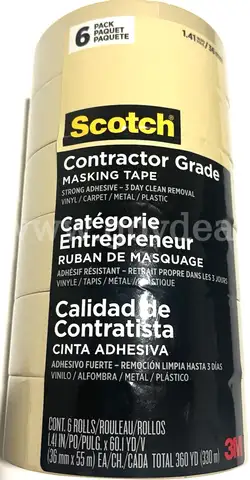 Scotch Contractor Grade Tan Masking Tape 6 Rolls 1.41 Inch 60 Yards Strong NIP