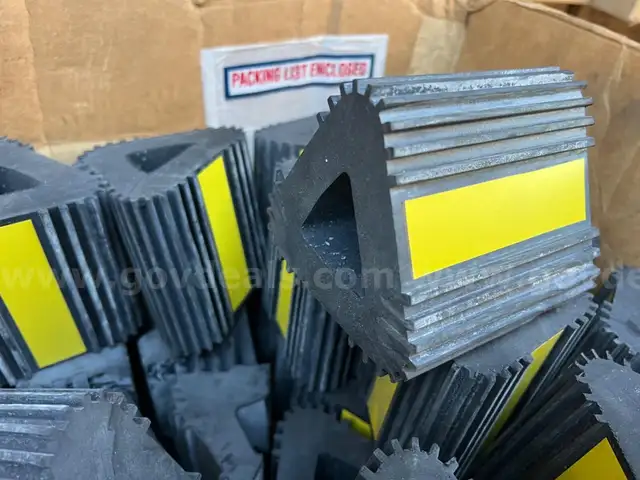 LOT OF 4 Heavy Duty Wheel Chocks,Rubber Wheel Block Non-Slip Base Yellow Reflective Tape *WILL SHIP*