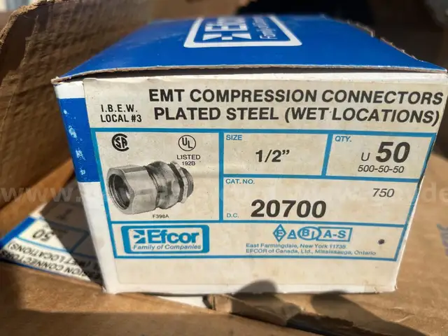 EFCOR EMT Compression Connectors Plated Steel 1/2" Cat.No.750 D.C.20700 (50-Pk)*WILL SHIP*