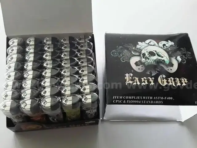 BOX OF 40 REUSABLE NEON GAS LIGHTERS EASY GRIP Lighter -Tattoo Classic FULL SIZE Large,NEW