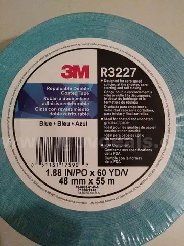 3M™ Repulpable Web Processing Double Coated Tape R3227 BLUE 1.88 IN/PO X 60 YD