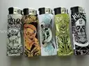BOX OF 40 REUSABLE NEON GAS LIGHTERS EASY GRIP Lighter -Tattoo Classic FULL SIZE Large,NEW