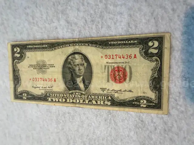 1953B $2 Starnote crispy but some folds