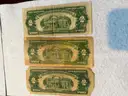 "3" 1928 $2 bills well circulated