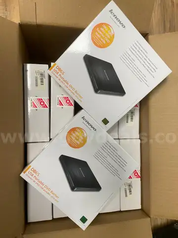 Lot of 10 New Sealed Lenovo DB65 External USB DVD Burner – Ultra-Slim Portable CD/DVD-RW Drive (MAY66009401 Ver.B)