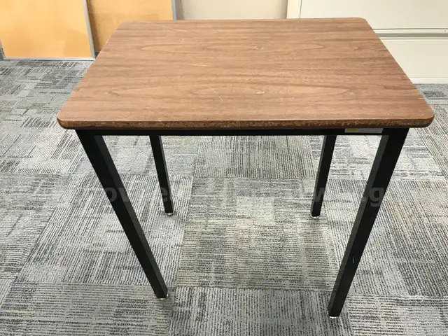 Table, Laminate Top, Dark-Colored, 24&#x22; W x 18&#x22; D x 27&#x22; H (has 1 bent leg)