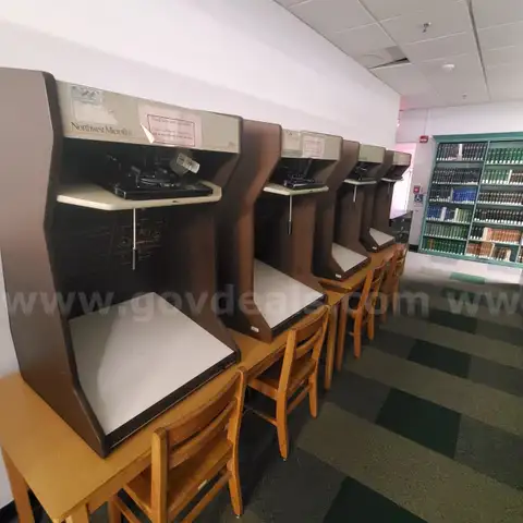 Lot of microfilm readers and cabinets