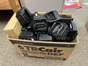 Lot of Motorola Minitor 5 pagers, chargers, cords, and programmer.