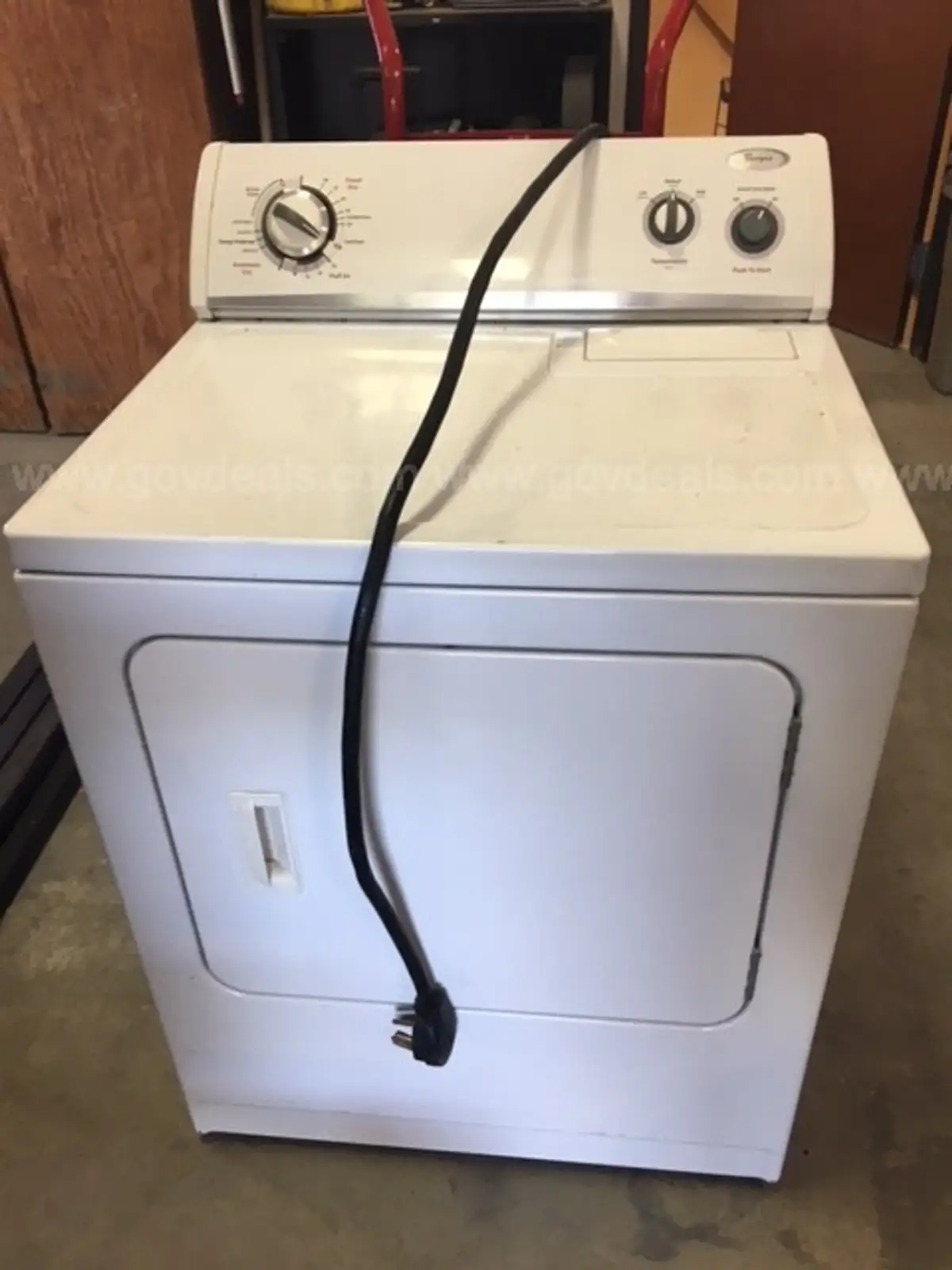 Whirlpool Dryer Model DWJRELE2406026FM54 and television with camera