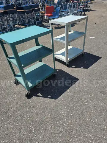 (2) ROLLING METAL CARTS (34IN H X 24IN W X 18IN D)