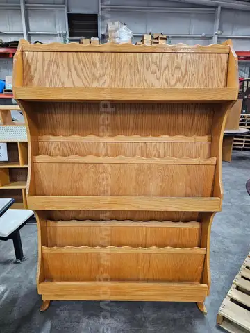 WOODEN BOOK/MAGAZINE STAND (48IN L X 11.5IN W X 72IN H)