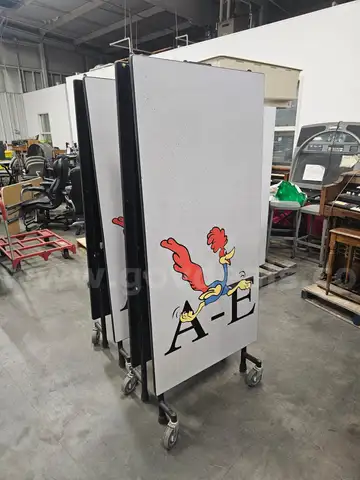 (2) MOBILE FOLDING CAFETERIA TABLES (10FT LONG) (FOOD SERVICE)