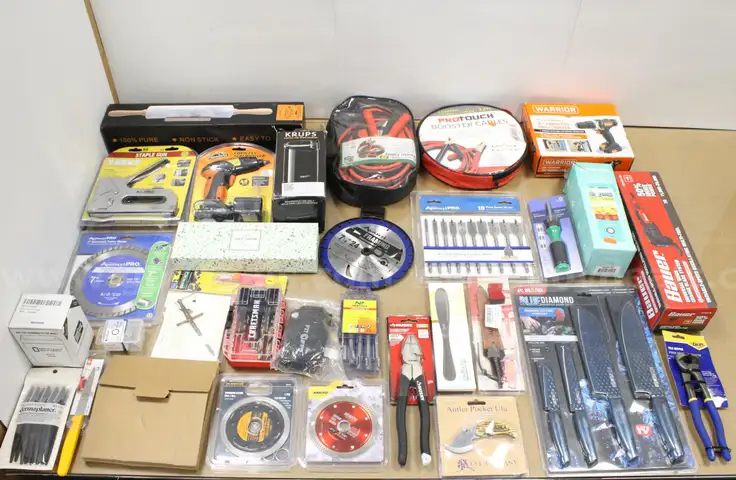 1 Box of Assorted NEW or Lightly Used Items/Tools/Household/Etc., #34063, **PICK UP ONLY**