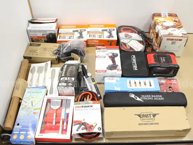 1 Box of Assorted NEW or Lightly Used Items/Tools/Household/Etc., #34064, **PICK UP ONLY**