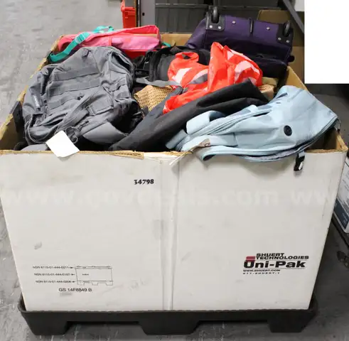 1 Small Tri-Wall of Assorted Bags/Backpacks/etc., #34798, **PICK UP ONLY** **TRI-WALL NOT INCLD**