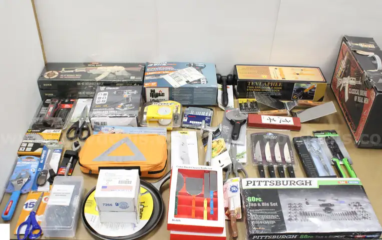 1 Box of Assorted NEW Items/Tools/Household/Etc.,  #34396, **PICK UP ONLY**