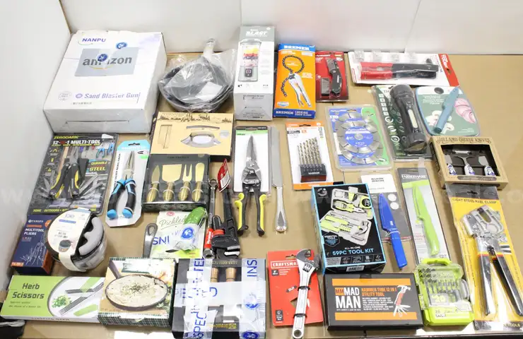 1 Box of Assorted NEW or Lightly Used Items/Tools/Household/Etc., #35034, **PICK UP ONLY**