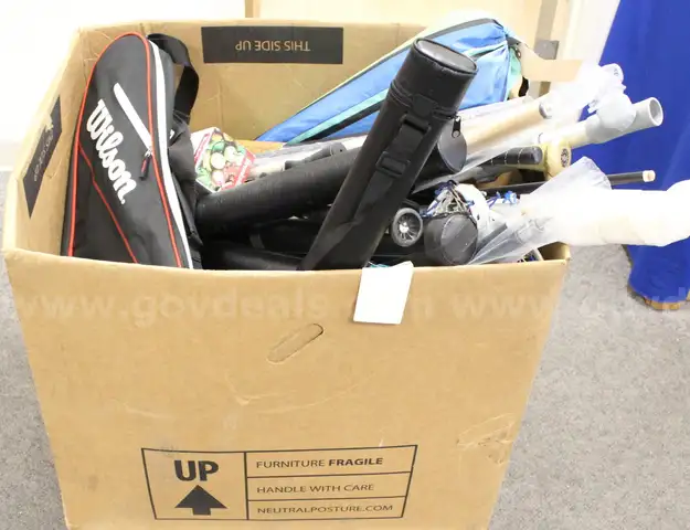 1 Box of Assorted Sporting Goods/etc.,  #35222, **PICK UP ONLY**