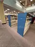 Lot containing various sizes, styles, and configurations library book and magazine shelving and book carts.