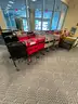 Lot containing various sizes, styles, and configurations library book and magazine shelving and book carts.
