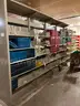 Lot containing various sizes, styles, and configurations library book shelving (books included)